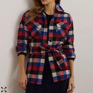 Ralph Lauren Buffalo Check Belted Twill Shirt Jacket